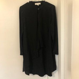 Robert Rodriguez 100% silk black long sleeve ruffled shift dress Sz 8 LIKE NEW